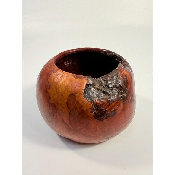 Hand Carved Rustic Wooden Bowl Vessel With Natural Knot Design & Organic Finish - Picture 12 of 16